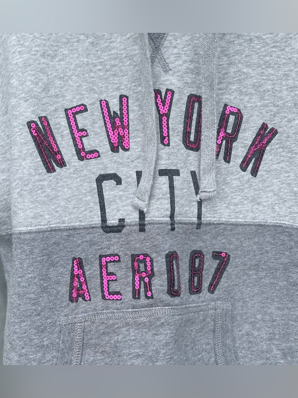 Aeropostale Gray Hoodie with Pink Sequin 'New York City AERO87'